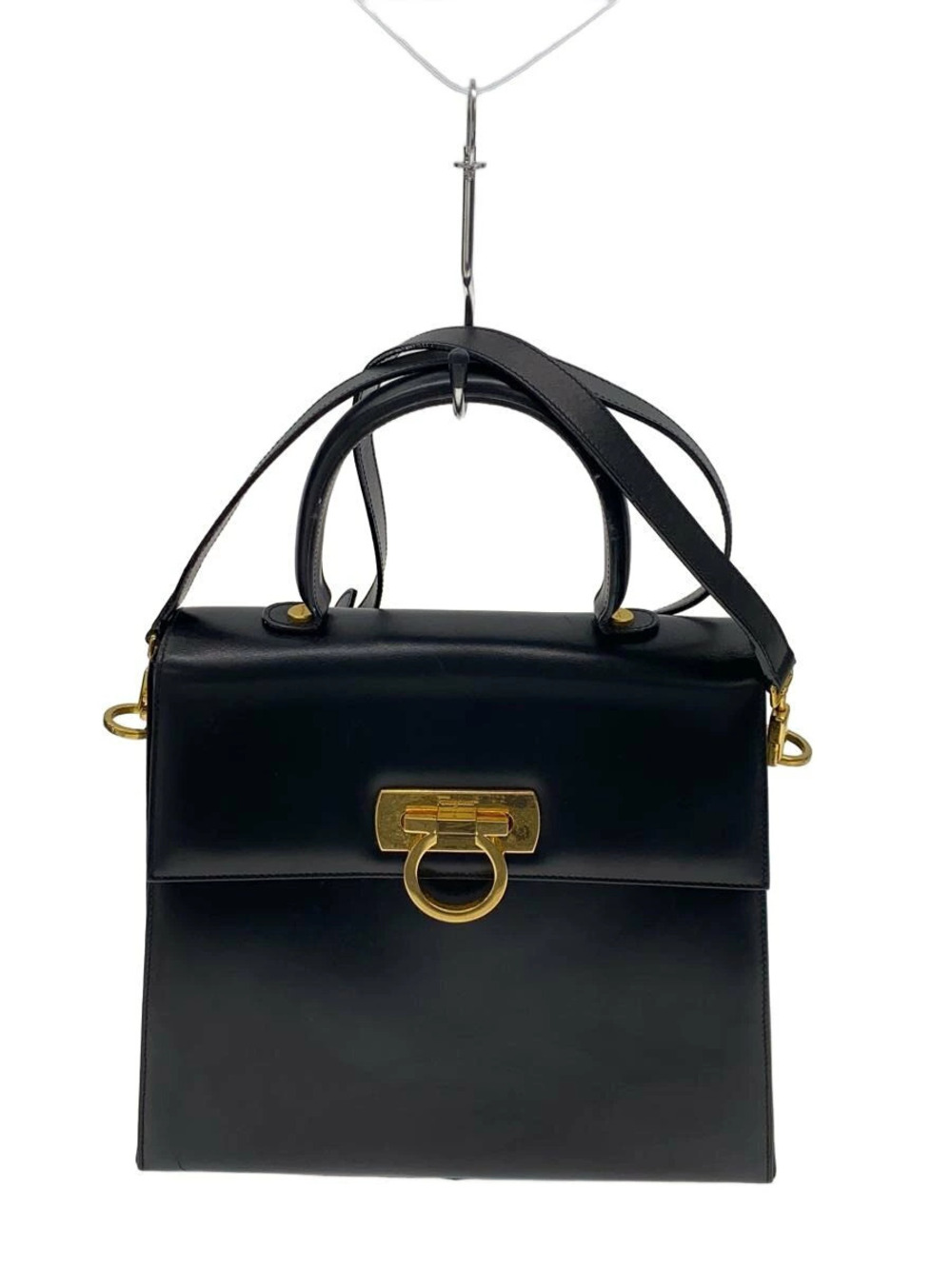 Salvatore Ferragamo leather Gancini top handle bag flap Black